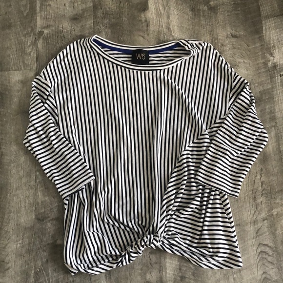 W5 Tops - 3/4 Length Sleeve Gathered Striped Top